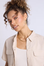 Linen-Blend Cropped Short Sleeve Button-Up Shirt thumbnail 14