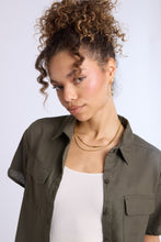 Linen-Blend Cropped Short Sleeve Button-Up Shirt thumbnail 2
