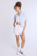 Linen-Blend Cropped Short Sleeve Button-Up Shirt thumbnail 8