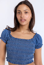 Chambray Smocked Off-Shoulder Cropped Top thumbnail 2