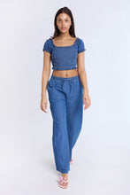 Chambray Smocked Off-Shoulder Cropped Top thumbnail 4