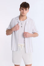 Linen-Blend Textured Striped Short Sleeve Shirt thumbnail 1