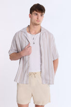 Linen-Blend Textured Striped Short Sleeve Shirt thumbnail 5