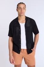 Cotton-Blend Button-Up Short Sleeve Eyelet Knit Shirt thumbnail 2