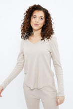T-shirt gaufré manche longue col en V thumbnail 1