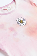 T-shirt côtelé à ourlet festonné et imprimé noué-teint de broderie de fleur pour filles thumbnail 2
