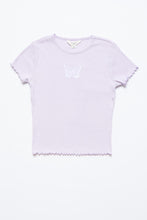 T-shirt côtelé à ourlet festonné et imprimé de broderie de papillon pour filles thumbnail 1