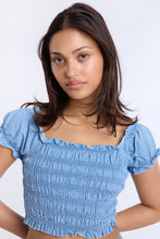 Chambray Smocked Off-Shoulder Cropped Top thumbnail 6