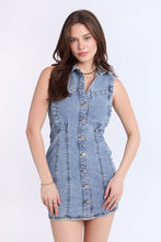 Collared Button-Front Denim Mini Dress thumbnail 1
