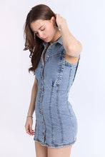 Collared Button-Front Denim Mini Dress thumbnail 5