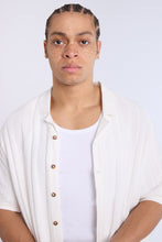 Cotton-Blend Button-Up Short Sleeve Textured Knit Shirt thumbnail 3