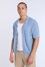 Cotton-Blend Button-Up Short Sleeve Textured Knit Shirt thumbnail 1