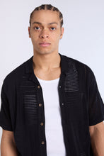 Cotton-Blend Button-Up Short Sleeve Eyelet Knit Shirt thumbnail 3