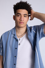 Cotton-Blend Sweater Knit Striped Short Sleeve Shirt thumbnail 2