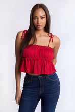 Ruched Babydoll Top With Tie Straps thumbnail 1