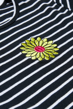 T-shirt côtelé et brodé à ourlet festonné et imprimé de rayures et fleurs pour filles thumbnail 2