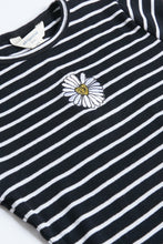 Girls Ribbded Lettuce Edge Embroidered Striped Flower Graphic Tee thumbnail 2