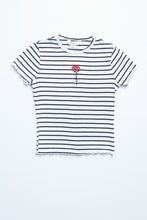 T-shirt côtelé à ourlet festonné et imprimé de broderie à rayures de fleur et Aéropostale pour filles thumbnail 1
