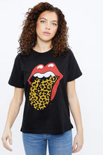T-shirt petit ami à imprimé Rolling Stones langue en léopard thumbnail 1